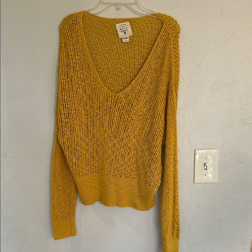 Billabong Yellow V-Neck Sweater with Textured Knit